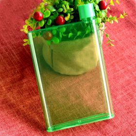 Creative Fall-resistant Square Flat Plastic Water Bottle (Option: Green-420ml)