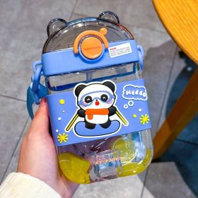 Children's Cartoon Cute Plastic Straw Water Bottle (Option: Blue-470ML)