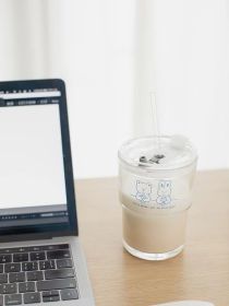 Love Bamboo Knot Girl Heart Glass Cup Student Straw Large Capacity Cup (Option: Dwarf Blue Love)