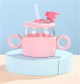 Household Fashion High Temperature Resistant High Borosilicate Glass Milk Cup (Color: Pink)